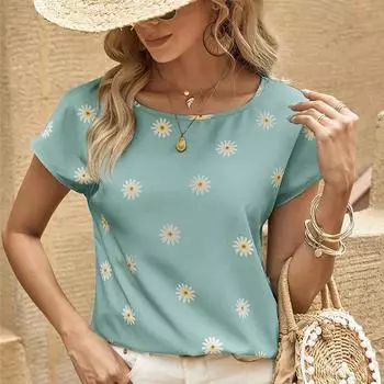 Модная женская креативная футболка с принтом ромашки, забавная повседневная футболка с круглым вырезом и короткими рукавами, летняя женская футболка XS зелёный