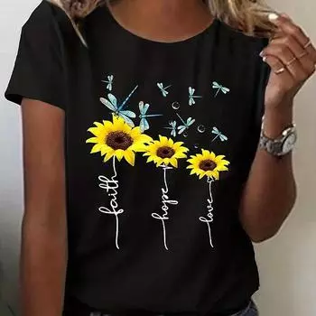 Модная женская креативная футболка с принтом животных и цветов, забавная повседневная футболка с круглым вырезом и короткими рукавами, летняя женская футболка XS синий