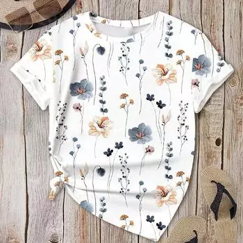 Модная женская креативная футболка с рисованным цветочным принтом, забавная повседневная футболка с круглым вырезом и короткими рукавами, летняя женская футболка XS белый