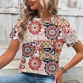 Модная женская креативная футболка с рисованным цветочным принтом, забавная повседневная футболка с круглым вырезом и короткими рукавами, летняя женская футболка 4XL