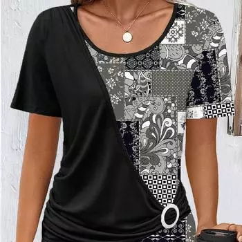 Модная женская креативная футболка в полоску с цветочным принтом, забавная повседневная футболка с круглым вырезом и короткими рукавами, летняя женская футболка XS розовый