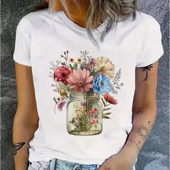 Модная женская креативная красивая футболка с цветочным принтом, забавная повседневная футболка с круглым вырезом и короткими рукавами, летняя женская футболка XS розовый
