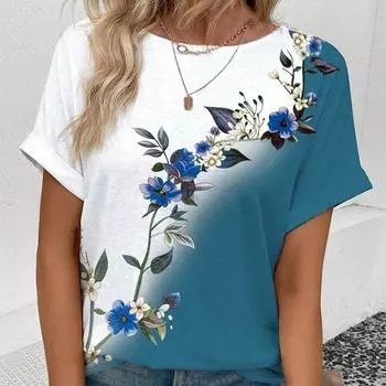 Модная женская креативная красочная футболка с цветочным принтом, забавная повседневная футболка с круглым вырезом и короткими рукавами, летняя женская футболка XS розовый