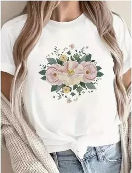Модная женская креативная красочная футболка с цветочным принтом, забавная повседневная футболка с круглым вырезом и короткими рукавами, летняя женская футболка XS белый