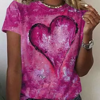 Модная женская креативная красочная футболка с принтом любви, забавная повседневная футболка с круглым вырезом и короткими рукавами, летняя женская футболка XS розовый