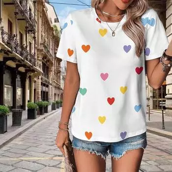 Модная женская креативная красочная футболка с принтом звезды любви, забавная повседневная футболка с круглым вырезом и короткими рукавами, летняя женская футболка XS белый