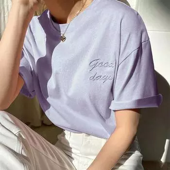 Модная женская креативная однотонная футболка с буквенным принтом, забавная повседневная футболка с круглым вырезом и короткими рукавами, летняя женская футболка XS фиолетовый