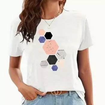 Модная женская креативная сотовая футболка с принтом, забавная повседневная футболка с короткими рукавами и круглым вырезом, летняя женская футболка XS белый