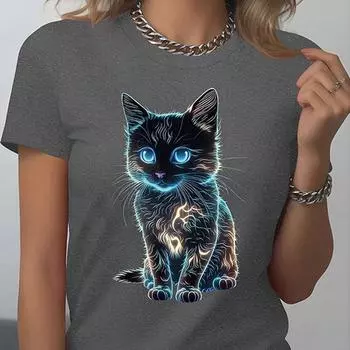 Модная женская крутая футболка с принтом кота, забавная повседневная футболка с круглым вырезом и короткими рукавами, летняя женская футболка XS зелёный