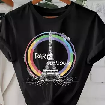 Модная женская крутая футболка с принтом в стиле научной фантастики и железной башни, забавная повседневная футболка с круглым вырезом и короткими рукавами, летняя женская футболка XS розовый