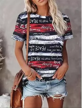 Модная женская крутая футболка в полоску с граффити и буквенным принтом, забавная повседневная футболка с круглым вырезом и короткими рукавами, летняя женская футболка XS синий