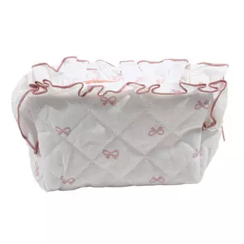 Модная женская кружевная косметичка на молнии, симпатичная переносная сумочка с бантом для помады, женская ромбическая мини-сумочка-клатч S розовый