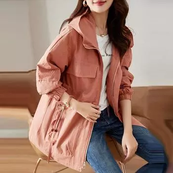 Модная женская куртка больших размеров для весны и осени, длинная повседневная куртка для женщин среднего возраста, большой плащ с капюшоном XXL чёрный