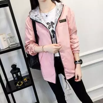 Модная женская куртка с карманом на молнии с капюшоном, две стороны, верхняя одежда с мультяшным принтом, свободное пальто XS темно-синий