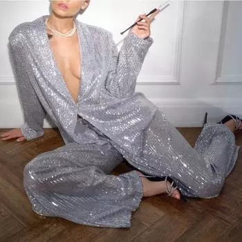 Модная женская куртка с пайетками на одной пуговице с отворотом и длинным рукавом, однотонное пальто 2025 года, весна-осень, женская свободная верхняя одежда для поездок на работу и отдыха S белый