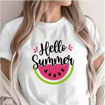 Модная женская летняя футболка с принтом фруктов и арбуза, забавная повседневная футболка с круглым вырезом и короткими рукавами, летняя женская футболка