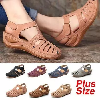 Модная женская летняя кожаная повседневная обувь на плоской подошве, нескользящие лоферы с круглой головкой, удобные сандалии на танкетке с кольцом на крючках 35 дубильная кора