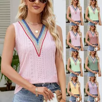 Модная женская летняя кружевная лоскутная блузка без рукавов с v-образным вырезом и сексуальным топом XXL зелёный