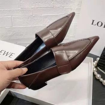 Модная женская летняя обувь на каблуке, офисные туфли для женщин 2024 года, балетки, обычная кожа, повседневные, с острым носком, черные, со скидкой, модные 35 вино красного