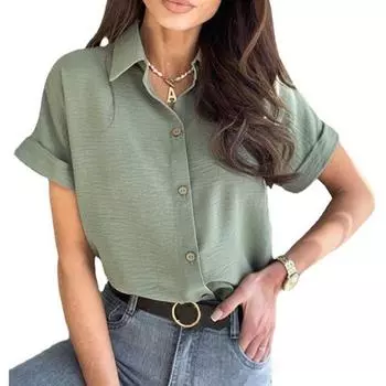 Модная женская летняя повседневная однотонная рубашка с лацканами, блузка, одежда S белый