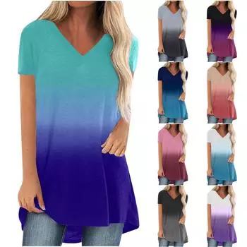 Модная женская летняя повседневная пляжная свободная футболка с v-образным вырезом и коротким рукавом с принтом, топы L