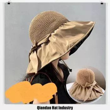 Модная женская летняя шляпа с бантом на открытом воздухе, закрывающая лицо, пляжная панама, складная шляпа от солнца, рыбацкая шляпа, солнцезащитная шляпа