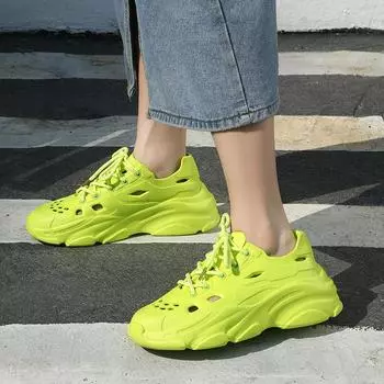 Модная женская летняя верхняя одежда из ЭВА с толстой подошвой, противоскользящая, модная повседневная полая пляжная обувь, дышащая, мягкая подошва, удобная спортивная обувь 36 зелёный