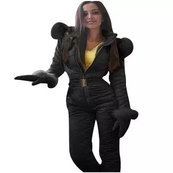 Модная женская лыжная куртка, толстовка с капюшоном для спорта на открытом воздухе, цельная лыжная одежда на молнии для отдыха S чёрный