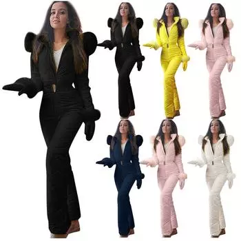 Модная женская лыжная куртка, толстовка с капюшоном для спорта на открытом воздухе, цельная лыжная одежда на молнии для отдыха M чёрный