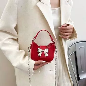 Модная женская мини-сумка через плечо с бантом из искусственной кожи, сумка на цепочке, маленькая сумка для покупок, сумка для свиданий белый