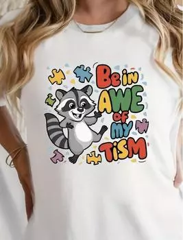 Модная женская модная футболка с милым мультяшным енотом, красочная футболка с буквенным принтом, забавная повседневная футболка с круглым вырезом и короткими рукавами, летняя женская футболка XS белый