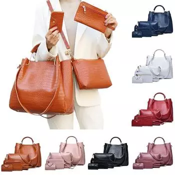 Модная женская модная однотонная кожаная сумка на плечо из четырех частей розовый