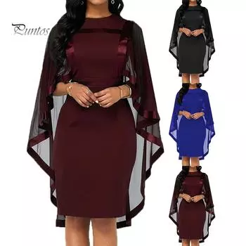 Модная женская накидка Slim Fit с круглым воротником Коктейльная вечеринка Банкетное облегающее платье XXXL темно-синий