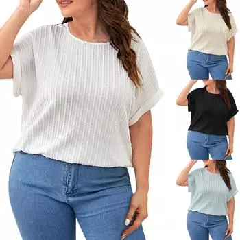 Модная женская новая летняя однотонная футболка большого размера с короткими рукавами