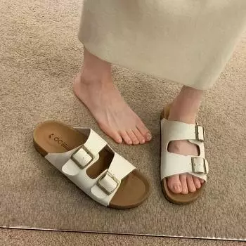 Модная женская обувь 2024 года, базовые женские тапочки, модные повседневные тапочки с пряжкой на ремне, женские новые тапочки на плоской подошве с круглым носком Zapatos 35