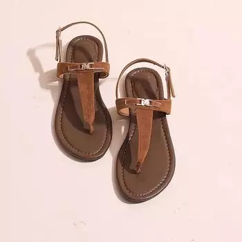 Модная женская обувь 2024 года, брендовые женские сандалии-стринги, модные повседневные сандалии, женские сандалии с пряжкой на плоской подошве и открытым носком для улицы, женская обувь 35 бежевый