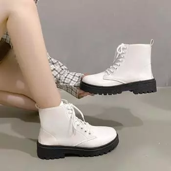 Модная женская обувь 2024 года, брендовые женские ботильоны, классические, современные, женские, с круглым носком, со шнуровкой спереди, на среднем каблуке, женские туфли больших размеров 35