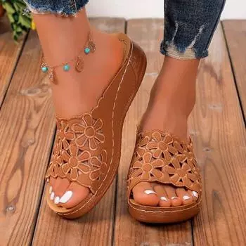 Модная женская обувь 2024 года, брендовые женские тапочки больших размеров, модные повседневные тапочки с вышивкой, женские новые тапочки на плоской подошве с круглым носком Zapatos 36 темно-синий