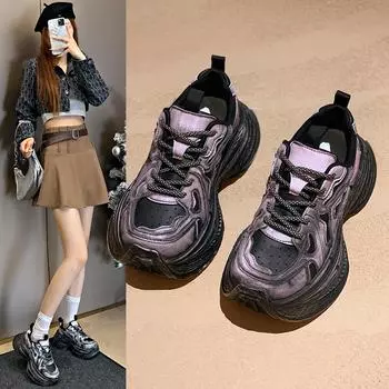 Модная женская обувь 2024 года, брендовые женские туфли на шнуровке из вулканизированной стали, модная повседневная обувь в тон, классические кроссовки с круглым носком 35