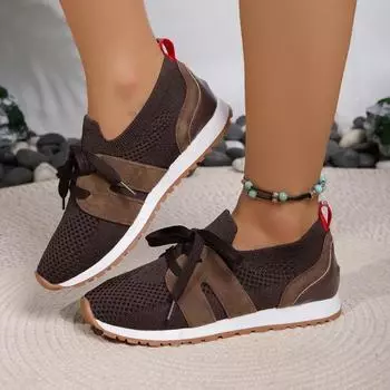 Модная женская обувь 2024 года, брендовые женские туфли на шнуровке из вулканизированной ткани с круглым носком, сплошная сетчатая ткань, дышащая, спортивная обувь на низком каблуке 36 чёрный