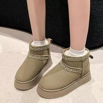 Модная женская обувь 2024 года, брендовые женские ботинки без застежек, модные повседневные ботинки с круглым носком, женские осенние короткие плюшевые теплые зимние ботинки 36 чёрный