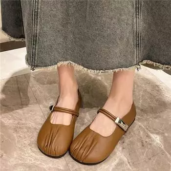 Модная женская обувь 2024 года, брендовые женские туфли на плоской подошве с пряжкой и ремешком, модные повседневные туфли на плоской подошве с металлическим украшением, горячая распродажа, туфли на плоской подошве с круглым носком и низким каблуком 35 по