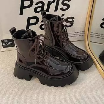 Модная женская обувь 2024 года, горячая распродажа, женские ботинки с боковой молнией, модные современные ботинки с перекрестной шнуровкой, женские новые сапоги до середины икры в британском стиле 35 вино красного