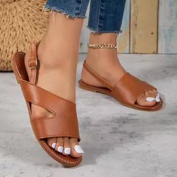 Модная женская обувь 2024 года, горячая распродажа, женские сандалии с пряжкой, летние однотонные повседневные пляжные сандалии, женские сандалии большого размера на плоской подошве Zapatos 36 чёрный