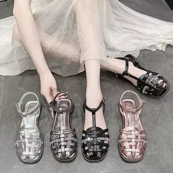Модная женская обувь 2024 года, лето, новые босоножки с пряжкой и ремешком, женские босоножки, модные элегантные босоножки на низком каблуке, Sandalias De Mujer 35