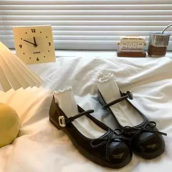 Модная женская обувь 2024 года, модная женская обувь на плоской подошве с пряжкой, весенняя обувь с квадратным носком и неглубокой подошвой, повседневная офисная женская обувь 35 чёрный
