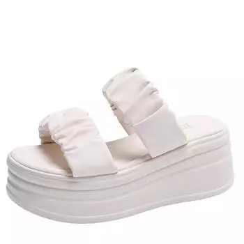 Модная женская обувь 2024 года, модные летние женские тапочки высокого качества, однотонные тапочки с открытым носком на платформе Zapatillas De Mujer 34 белый