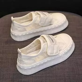 Модная женская обувь 2024 года, модные летние повседневные белые туфли с вырезами, кружевные, парусиновые, полые, дышащие, на платформе, плоские туфли, женские кроссовки 35 бежевый