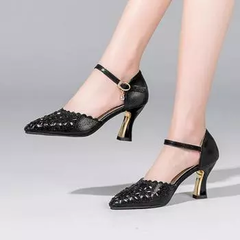 Модная женская обувь 2024 года, модные туфли-лодочки с острым носком для женщин, осенние туфли на шпильке или тонком каблуке с мелкой пряжкой, офисная женская обувь 34 золотой