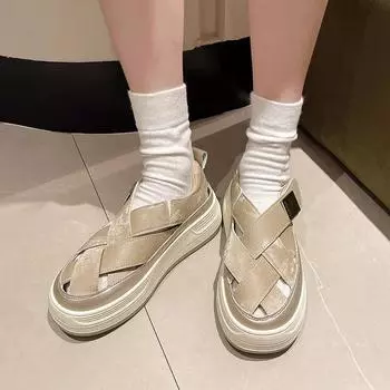 Модная женская обувь 2024 года, модные женские сандалии Baotou, новые повседневные сандалии с круглым носком, женские летние сандалии на твердой платформе Zapatos Mujer 35 белый